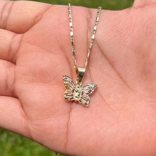 Butterfly, Virgin Mary necklace