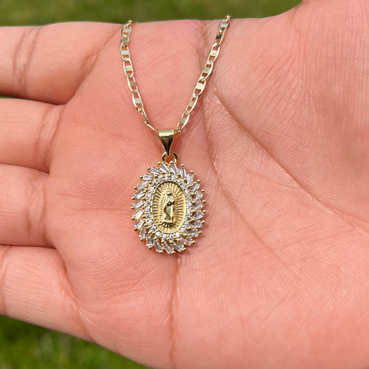 Oval, Virgin Mary necklace