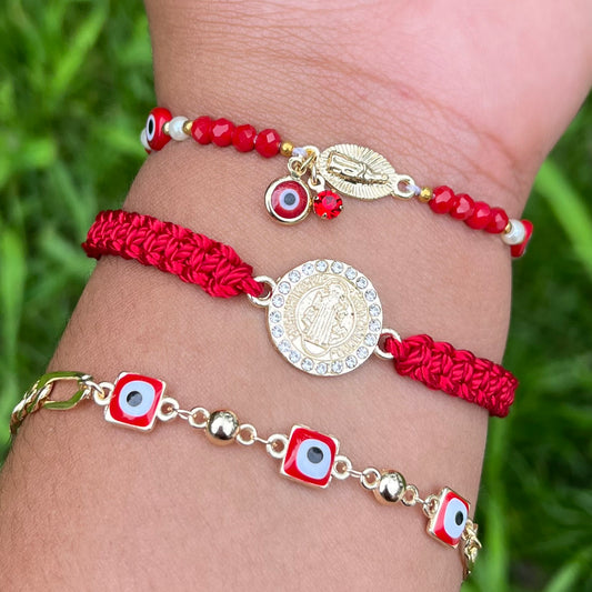 Red religious evil eye bracelet set