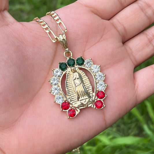 Virgin Mary Mexico flag color necklace