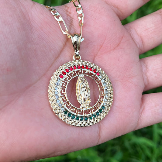 Mexico flag color Virgin Mary necklace